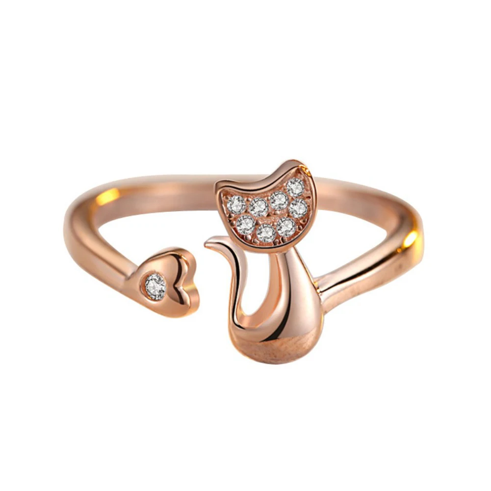 

Fashion Koren Ring S925 Silver Open Ring Cute Kitty Lovely Cat with Zirconia Resizable for Women Girlfriend Gift Jewelry 2J028