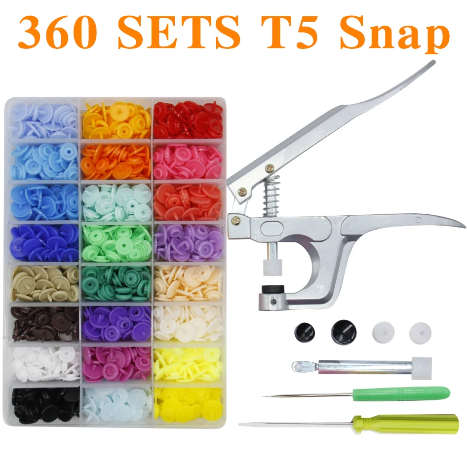 

U Shape Fastener Snap Pliers & 360 sets T5 Snap Poppers Plastic Buttons Kit Snaps Cloth Buttons DIY Sewing and Crafting Tool