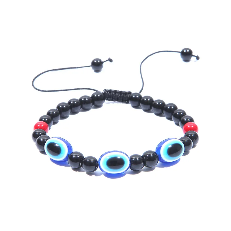 Мужской/женский браслет с натуральными бусинами черный плетеный подвеской в