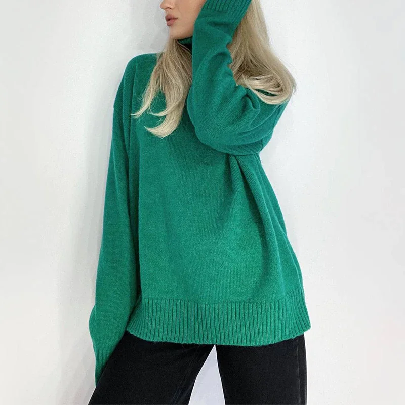 

Женский однотонный осенний Повседневный трикотажный джемпер с длинным рукавом