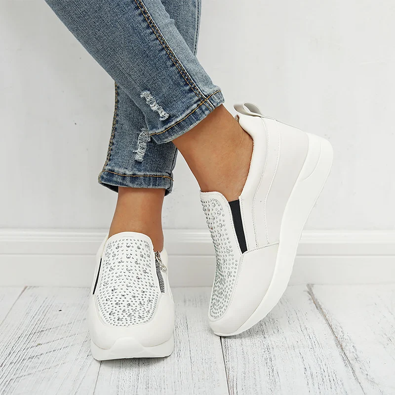 Женские кроссовки белые беговые на платформе с молнией большие размеры 42-43