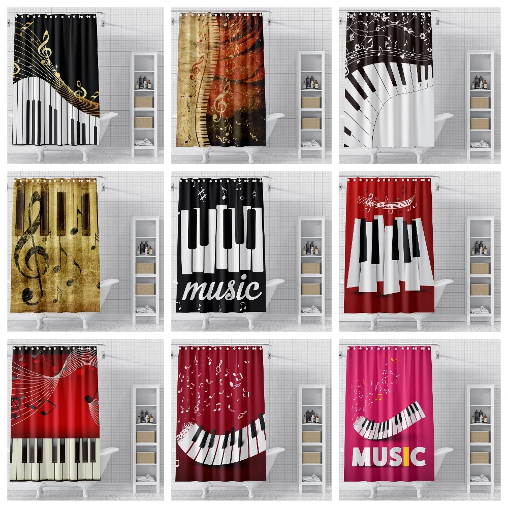Занавеска для душа из полиэстера с музыкальным пианино s Водонепроницаемая Штора