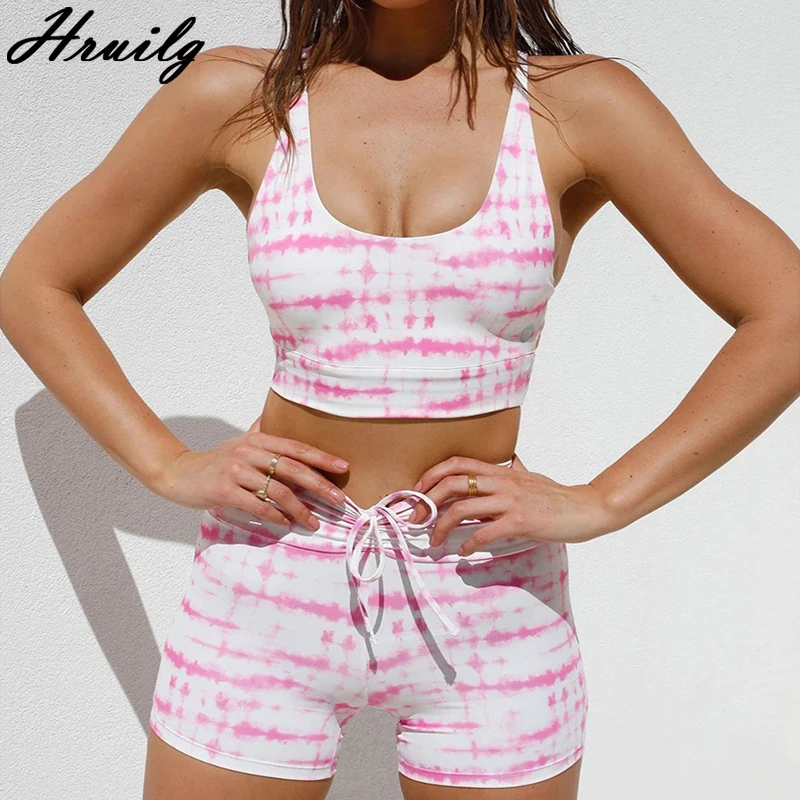 

Women's Tracksuit Set Crop Tops&short Pants Slim Sport Fitness Summer Women's Clothing Set Running Tie Dye Sets