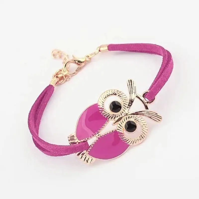 Cute New Girls Suede Cord Enamel Owl Bracelets For Women Fashion Leather Charms Bracelet Female Jewelry Wedding Party Gift | Украшения и