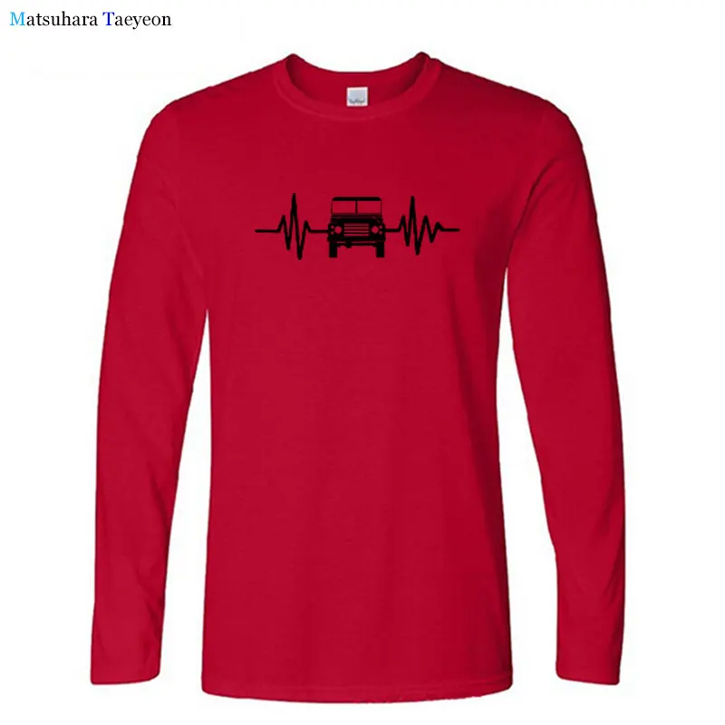 

Cotton Round Neck Long Sleeve Mens T-Shirt Funny Off Roading Car Heartbeat T Shirt Cool Streetwear Plus Size Tee Shirt Tops