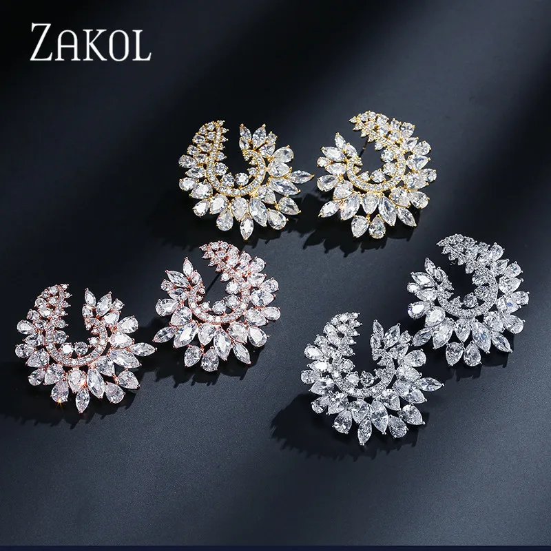 ZAKOL Роскошные брендовые дизайнерские модные серьги-гвоздики с кубическим цирконием, сверкающие кристаллы, свадебные ювелирные изделия для элегантных женщин FSEP630