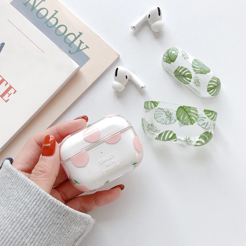 

Cute Peach Banana Leaf Case For Apple Airpods Pro 1/2 Bluetooth Earphone Cover Cartoon Transparent Hard Cases For Airpod Funda