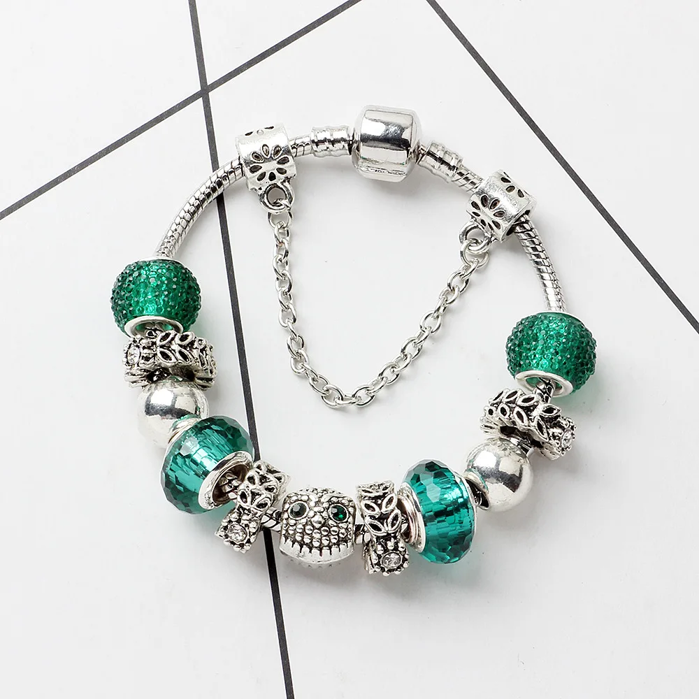 Зеленый Лес серии Сова Амулеты Браслет со стеклянными бусинами безопасности