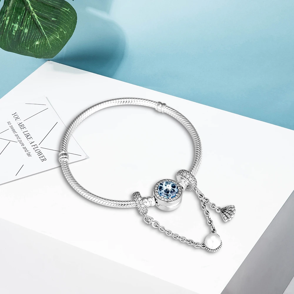 DIY Подходит для Pandora шармы браслеты стерлингового серебра 925 тропические раковины и жемчужные шарики на страховочной цепочке ювелирные изделия