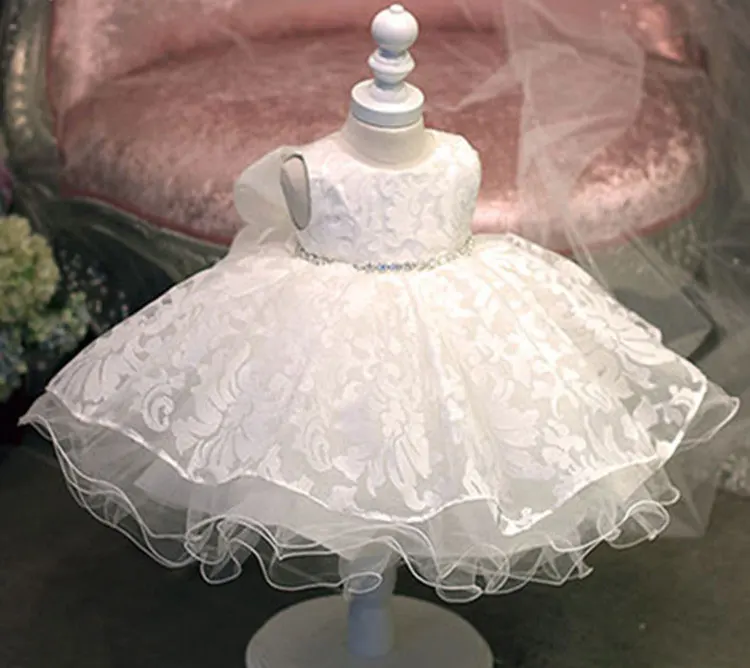 High Quality Baby Girl Dress Glitz Chiffon Baptism Dress for Girl Infant 1 Year Birthday Dress Baby Chirstening Dress for Infant