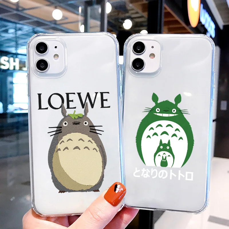 

Cute Japanese Anime Cartoon Happy Totoro Soft transparent Phone Case For iPhone 8 6S 7 Plus XR X XS MAX SE 2 11 12 Mini Pro Max