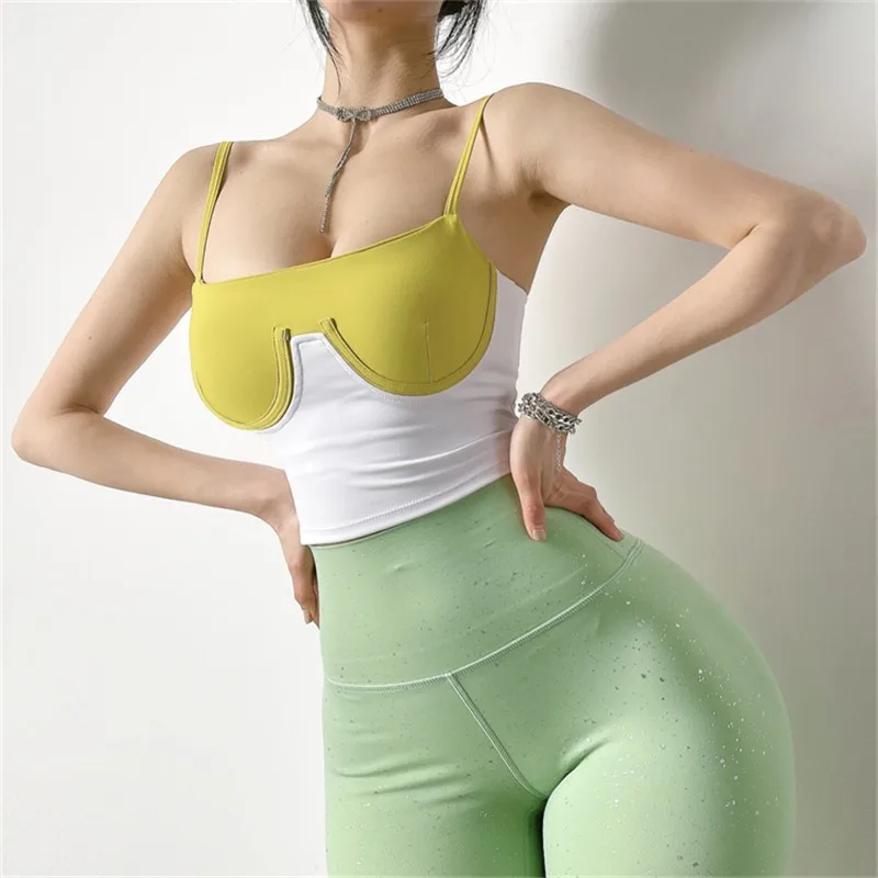 

Sexy Patch Work Fitness Bra Women Sports Bra with inner Pad Yoga Crop Tank Top Gym Workout Top Sports Wear Active Tube