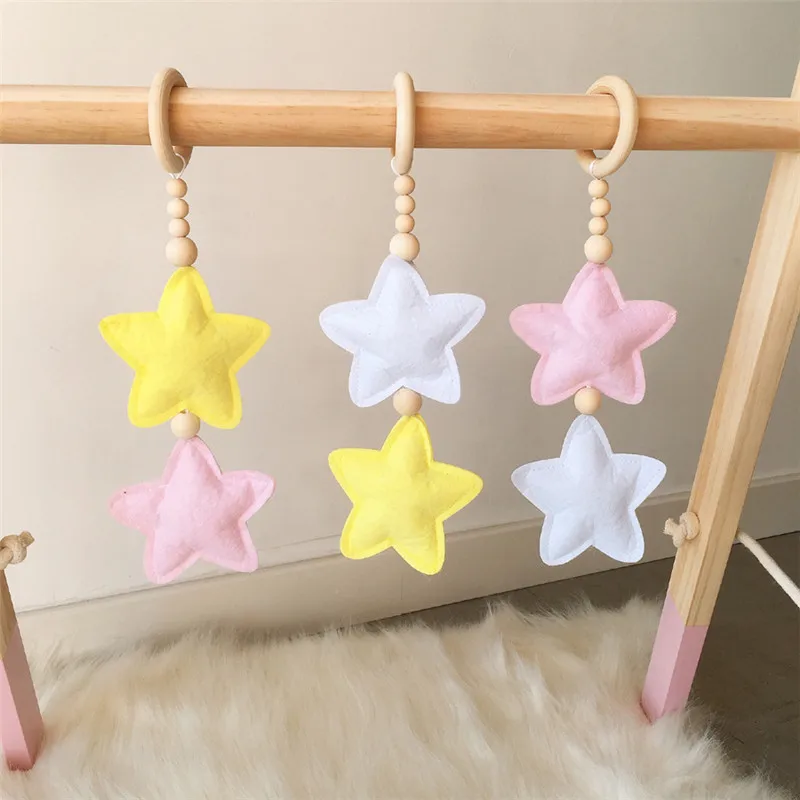 Nordic Wood Bead Garland Toy Kids Room Wall Decor Baby Gym Sensory Ring-pull Toys Play Tent Ornament Star Photography Prop