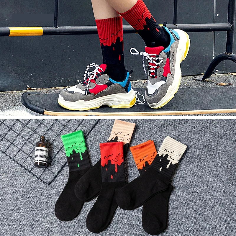 Hot Fashion Men and Women Socks Cotton Color Black Magma Harajuku Cute Funny Happy Skateboard Original Hip Hop Girls Tube | Мужская