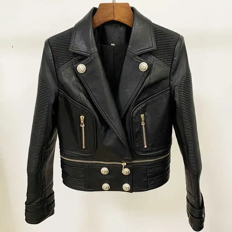 Luxury Brand Design 2021 New Fashion Women's Genuine Leather Jacket Coat Motorcycle Biker White Black Slim Fit Outwear Plus Size