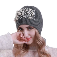 cntang 2021 fashion pearl women hats autumn winter knitted skullies beanies warm wool cap ladies slouchy luxury hat high quality