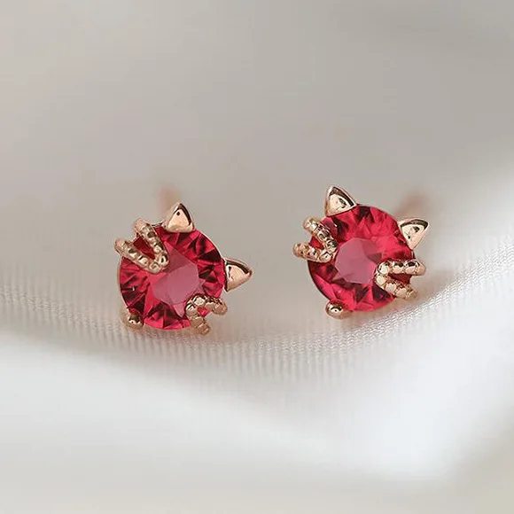 

New Sweet and Simple Cute Kitty Colored Gemstone Earrings Ladies Party Banquet 2021Trend Ear Jewelry