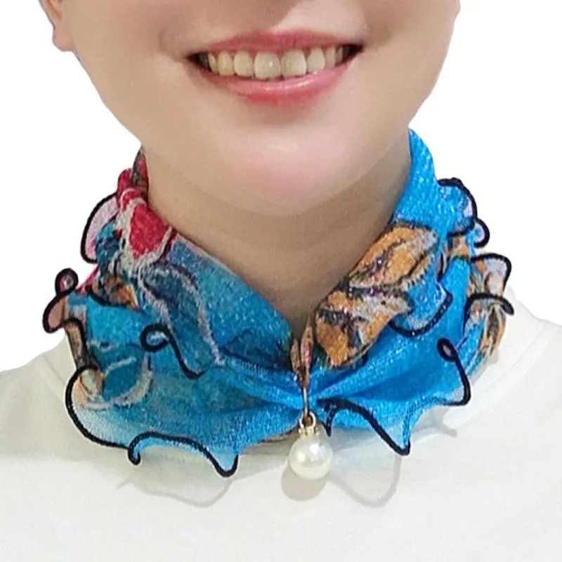 Шарф женский шифоновый кружевной с деревянными ушками и золотыми нитями 11 цветов