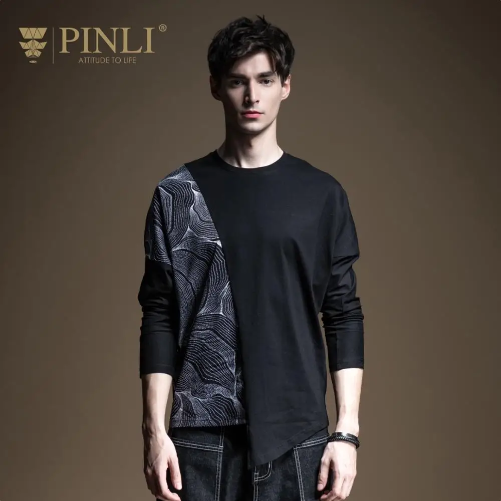 Мужская хлопковая футболка Pinli повседневная Приталенная с длинными рукавами и
