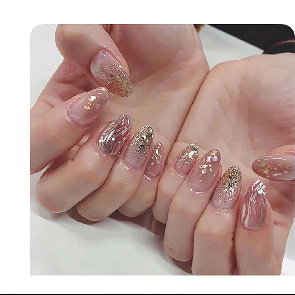 Flakes Slices Manicure Nails Art Decoration 1 Bottle Nail Sparkly Pink Silver Champagne Colorful Shimmer Flash Effect Hexagon