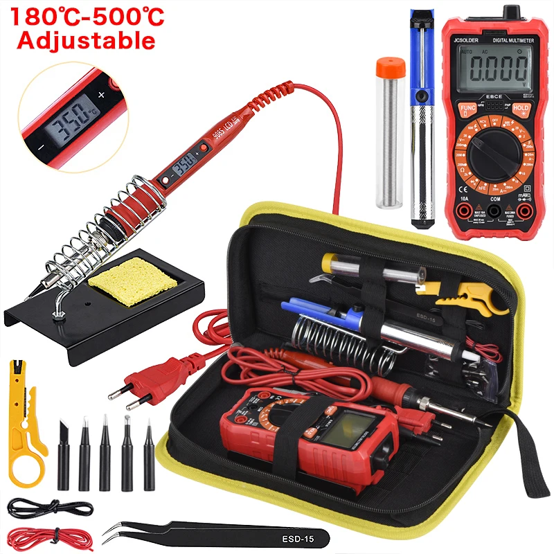 

JCD Soldering iron kits with Digital Multimeter Auto Ranging 6000 counts AC/DC 80W 220V Adjustable Temperature welding solder