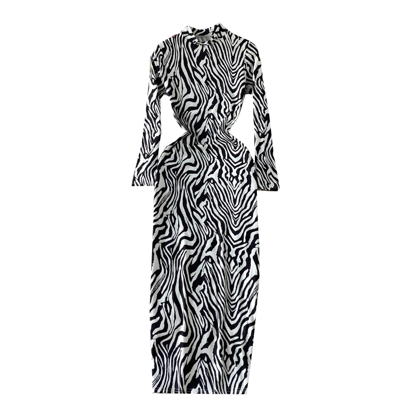 

Vestido Longo Vestidos Mujer Plus Size A Turtle Neck Long Sleeve In The Of 2021 New Zebra Tight Package Hip Dress Fashionable