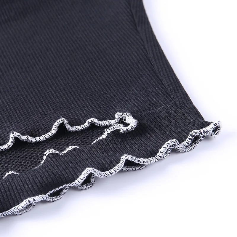 Женская футболка с коротким рукавом черная летняя Готическая короткая оборками