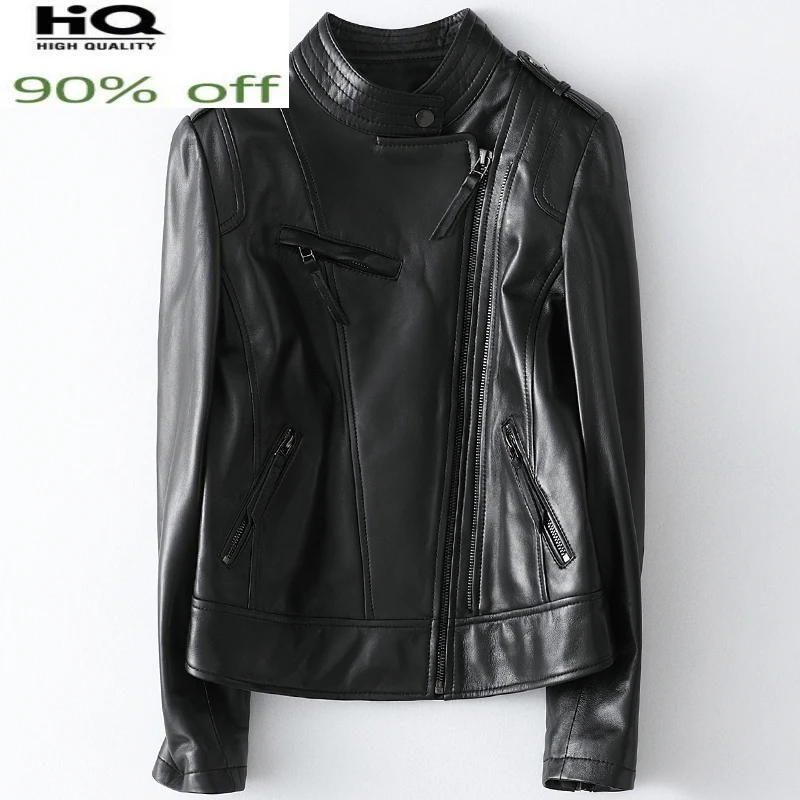 High Quality Genuine Leather Jacket Women Spring Autumn Women's Sheepskin Coat Motorcycle Clothes 2022 Mujer Chaqueta Pph3352