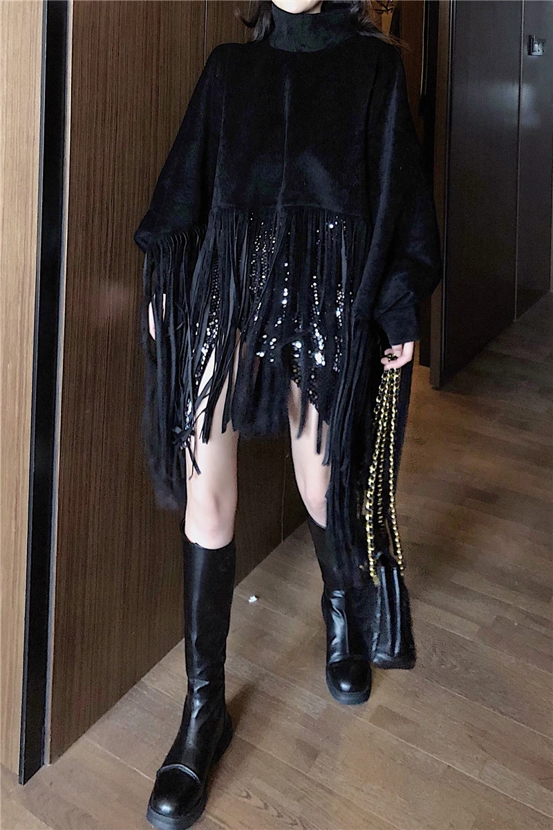 

Stylish tassel design Fashion 2021 spring Women Overcoat Batwing Sleeve party Cloak overcoats