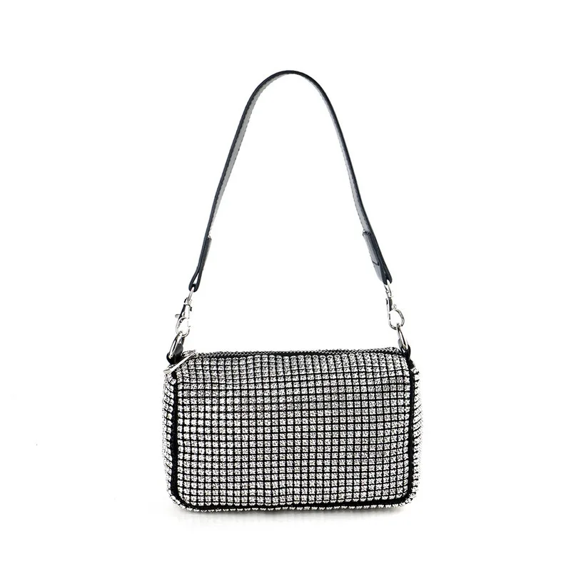 

Punk Style Box Shoulder Bags Chic Diamonds Shinny Bag 2 Straps Little Bag Banquet Fancy Rhinestone Women Evening Handbag