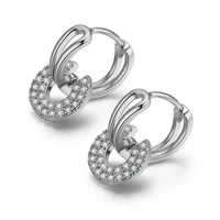 womens fashion wedding hoop earrings shiny micro crystal paved round pendants elegant geometric piercing earring stud jewelry