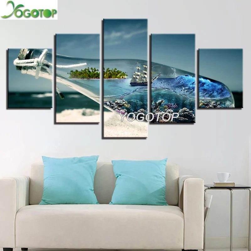 

DIY Diamond Painting 5 Panel Drift Bottle 5D mosaic Diamond Embroidery Handcraft Kit Home Decor sailboat sea landscape ML1017