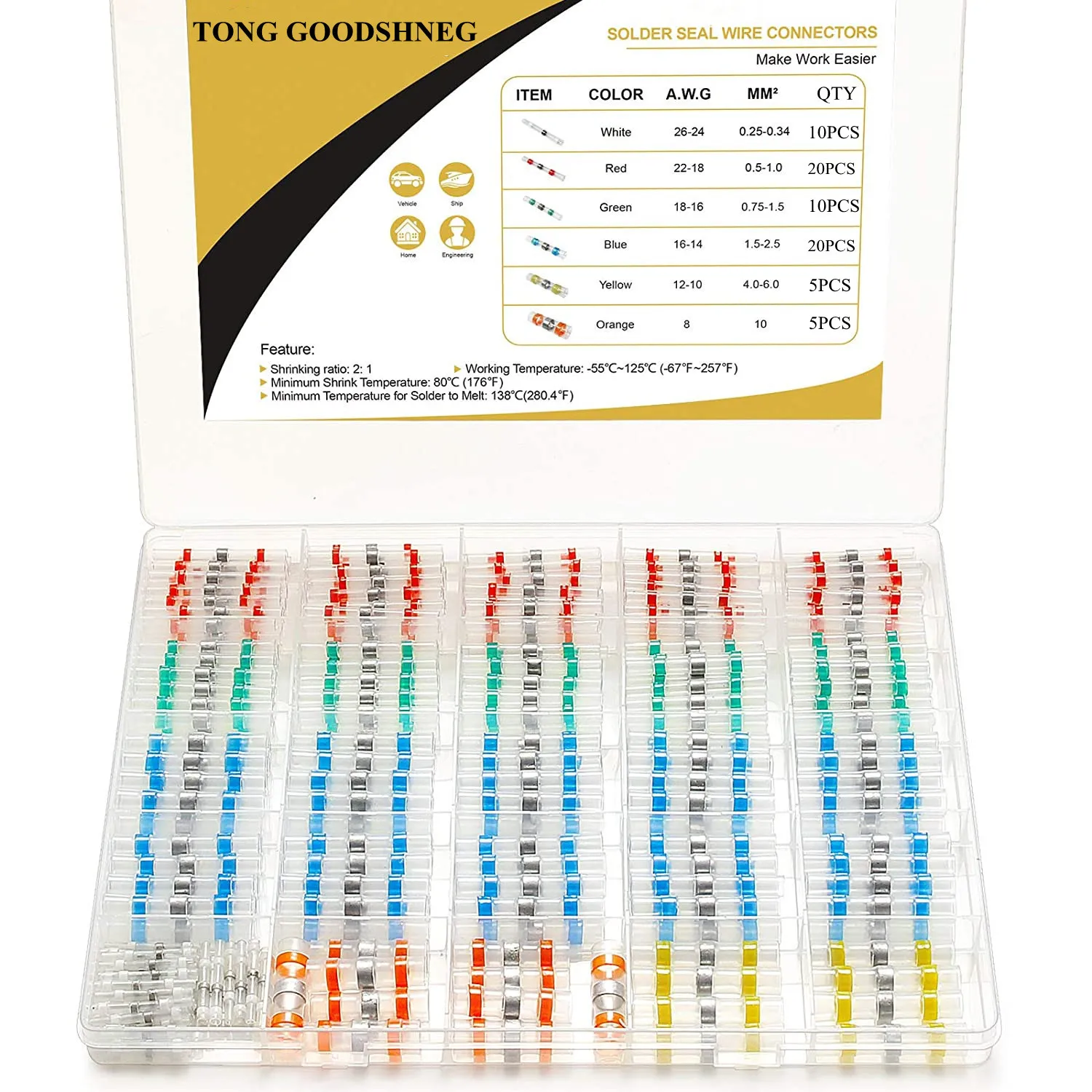 

Solder Seal Wire Connectors Waterproof Solde Heat Shrink Wire Connectors AWG 26-10 Electrical Connectors Kit Marine Automotive