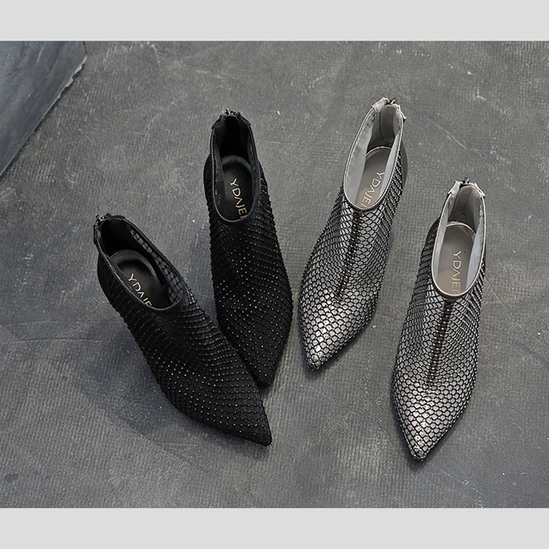 Женские ботинки с острым носком женские ботильоны на шпильке модная женская