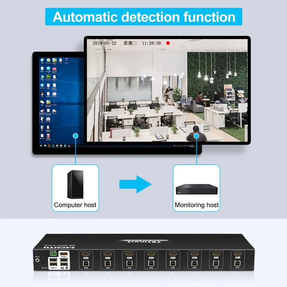 4K HD KVM коммутатор 8 портов HDMI коммутатор до 4K@ 60Hz Ultra HD Поддержка USB2.0 IP управление Автоматическое сканирование Rackmount с 4 шт. KVM КАБЕЛЬ