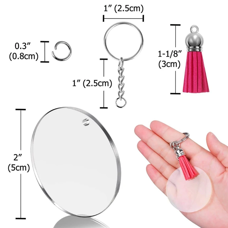 

Acrylic Transparent Circle Discs, Circle Key Chains Clear Round Acrylic Keychain Blanks and Tassel Pendant Keyring