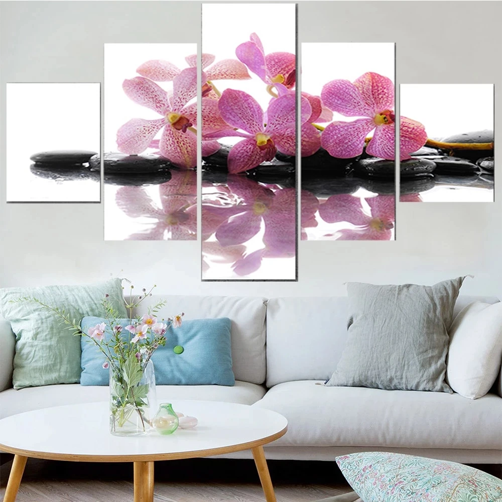 

5 Pieces Wall Art Canvas Painting Purple Orchid Home Decoration Modern Living Room Bedroom Modular For Pictures Framework