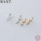 Женские серьги-пусеты WANTME, маленькие серьги из серебра 925 пробы с кубическим цирконием, Ювелирное Украшение в стиле панк