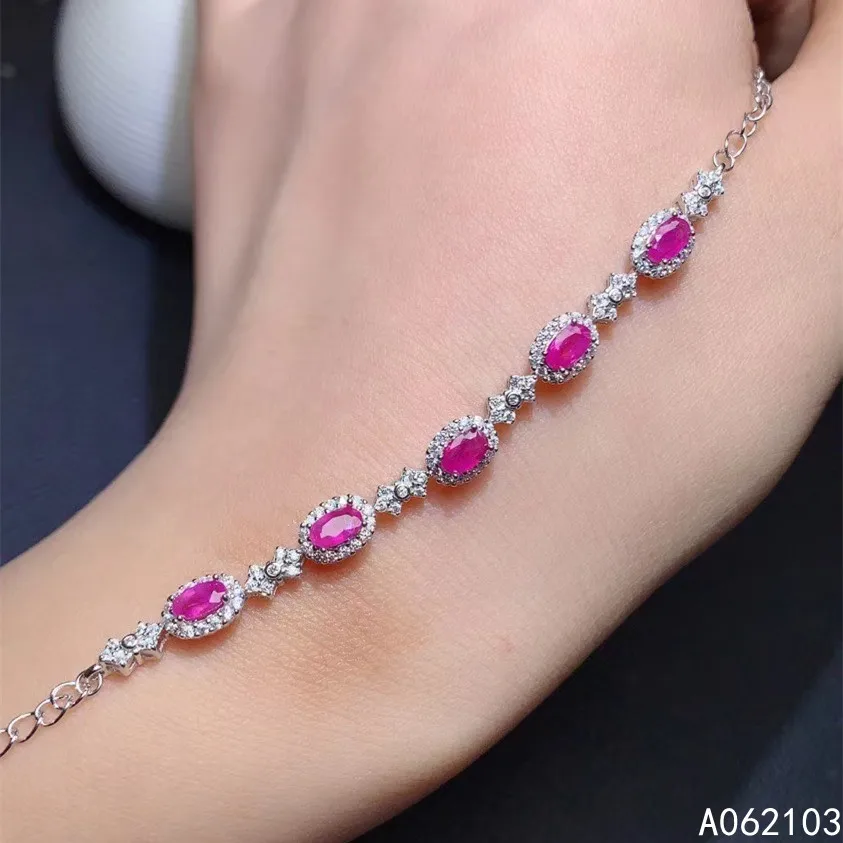

KJJEAXCMY Fine Jewelry 925 Sterling Silver Inlaid Natural Pink Ruby Women's Popular Simple Gem Bracelet Bridal Accessories Birth