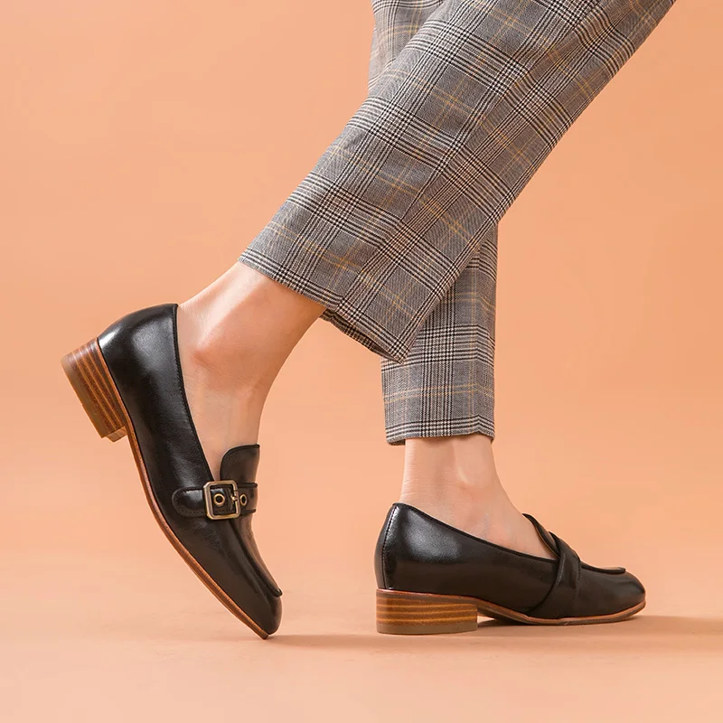 BeauToday/женские лоферы из телячьей кожи с металлической пряжкой и круглым носком