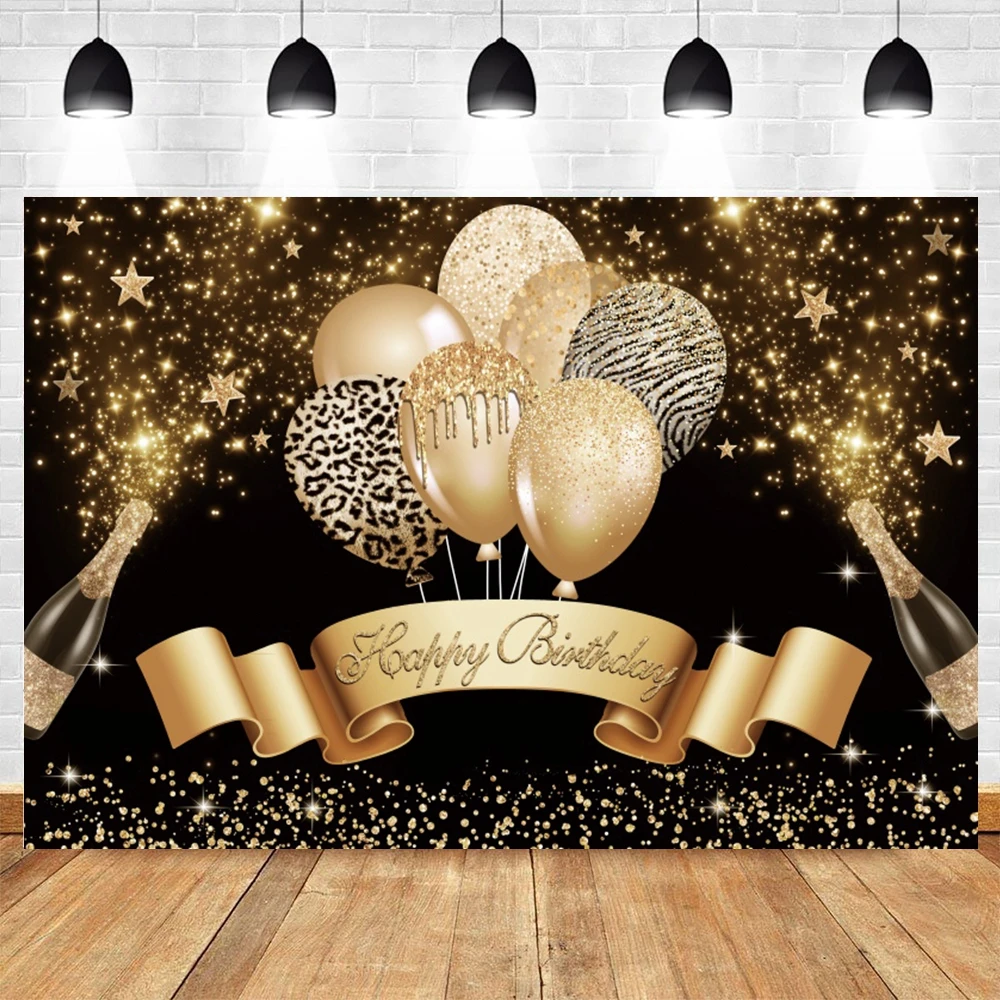 

Adult Happy Birthday Party Baby Interior Photography Background Champagne Gold Star Glitter Balloon Black Backdrop Studio Shoot
