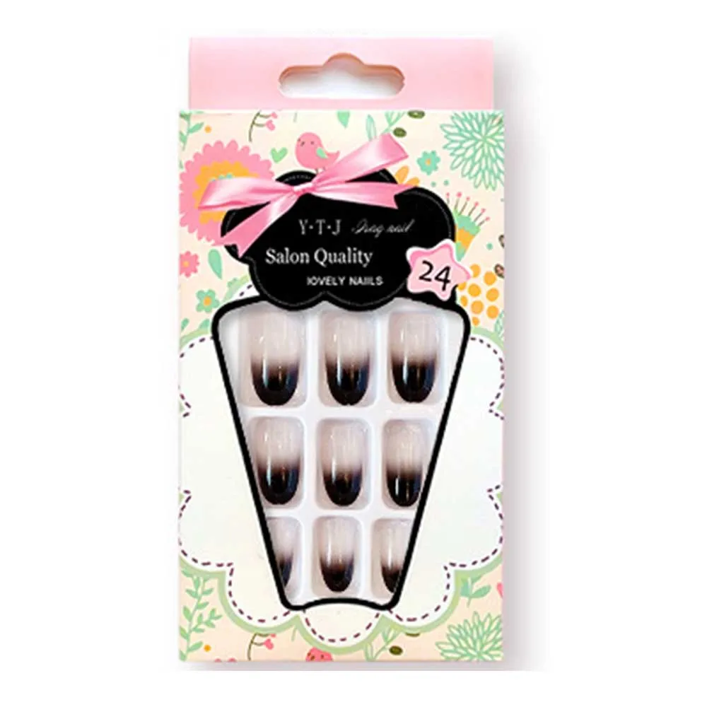 

24pcs dark False nails Detachable gauze Manicure patch CIN6 899