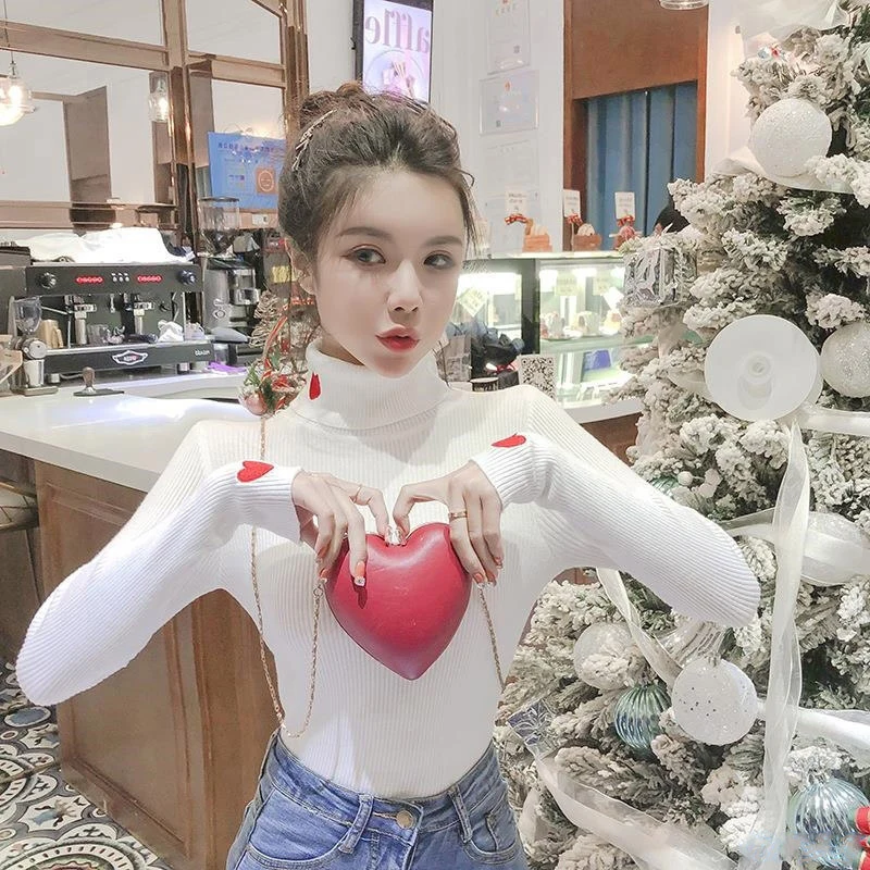 Осенне-зимний женский свитер с высоким воротом эластичный трикотажный пуловер