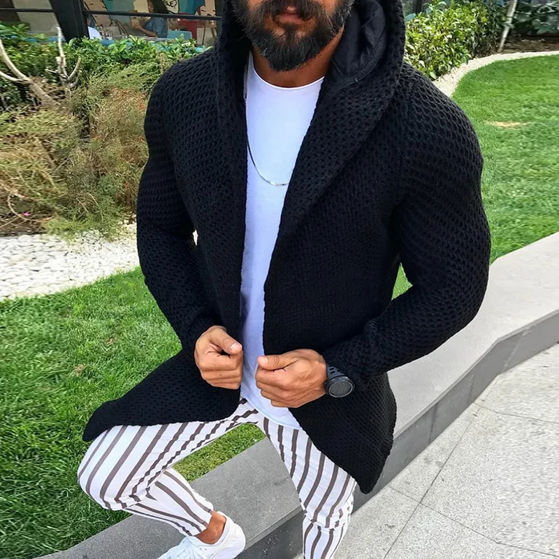 CYSINCOS мужской свитер средней длины с длинным рукавом черный кардиган Мужское