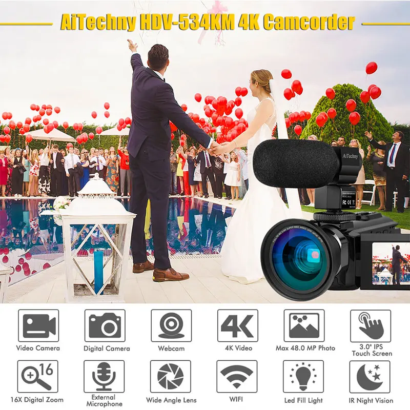 Видеокамера 4K 48MP Wi-Fi YouTube камера ночного видения блога 16X цифровая Vlog видеокамера |