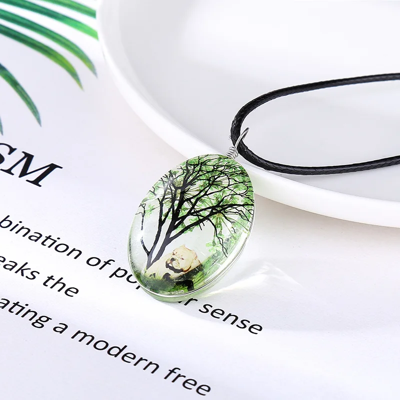 Овальное ожерелье ручной работы с сухим цветком растительное дерево модное