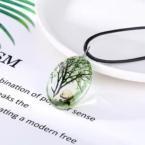 Овальное ожерелье ручной работы с сухим цветком, растительное дерево, модное креативное ожерелье с подвеской из прозрачного стекла, ювелир...