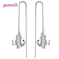 925 sterling silver simple fashion women zircon ear wire fish drop earrings long tassel box chain earrings female jewelry