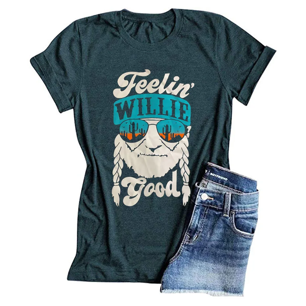 

FEELIN WILLIE GOOD Tshirt Print Plus Size Tee Thanksgiving Gothic Thanksgiving Women Shirts Vintage Fashion 2020