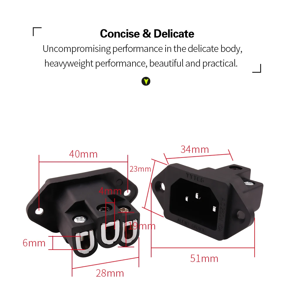 YYAUDIO AC IEC входное гнездо Чистая Медь позолоченная HIFI мощность
